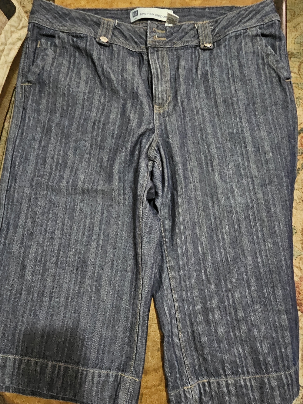 Low Rise Cropped Striped Denim Jeans - Blue
